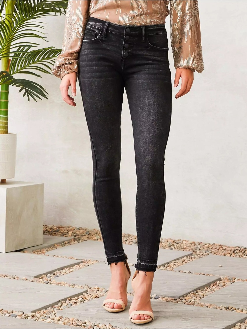 KanCan 28 Ankle Skinny Jeans Women’s Black Acid Wash Button Fly VBK1964AT